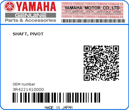 Product image: Yamaha - 3R4221410000 - SHAFT, PIVOT  0