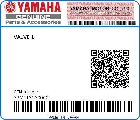 Product image: Yamaha - 3RM1131A0000 - VALVE 1  0