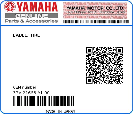 Product image: Yamaha - 3RV-21668-A1-00 - LABEL, TIRE  0
