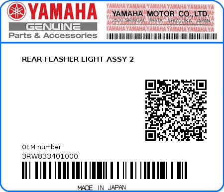 Product image: Yamaha - 3RW833401000 - REAR FLASHER LIGHT ASSY 2  0