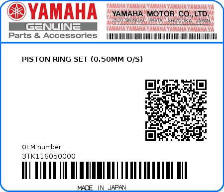 Product image: Yamaha - 3TK116050000 - PISTON RING SET (0.50MM O/S)  0