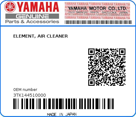 Product image: Yamaha - 3TK144510000 - ELEMENT, AIR CLEANER  0