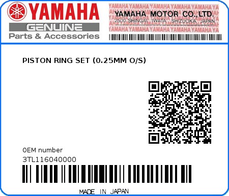 Product image: Yamaha - 3TL116040000 - PISTON RING SET (0.25MM O/S)  0