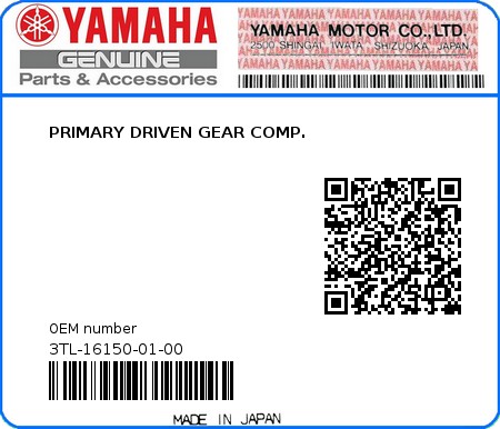 Product image: Yamaha - 3TL-16150-01-00 - PRIMARY DRIVEN GEAR COMP.  0