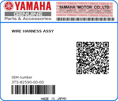 Product image: Yamaha - 3TS-82590-00-00 - WIRE HARNESS ASSY  0