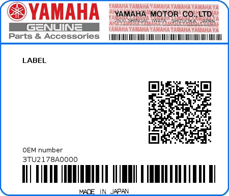 Product image: Yamaha - 3TU2178A0000 - LABEL  0