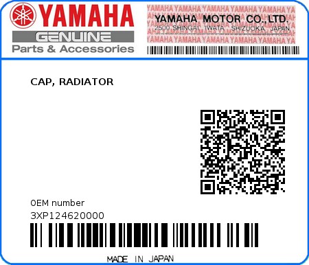 Product image: Yamaha - 3XP124620000 - CAP, RADIATOR  0
