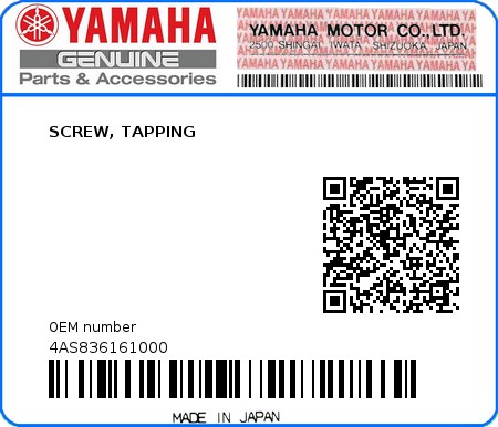 Product image: Yamaha - 4AS836161000 - SCREW, TAPPING  0