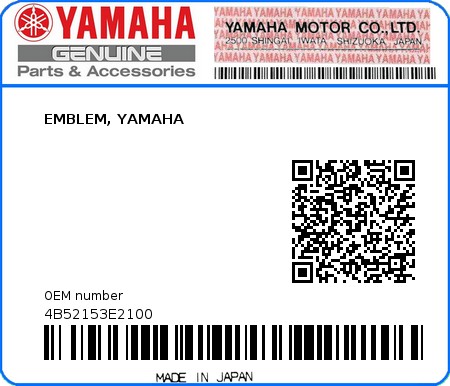 Product image: Yamaha - 4B52153E2100 - EMBLEM, YAMAHA  0