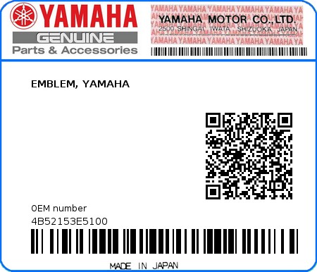 Product image: Yamaha - 4B52153E5100 - EMBLEM, YAMAHA  0
