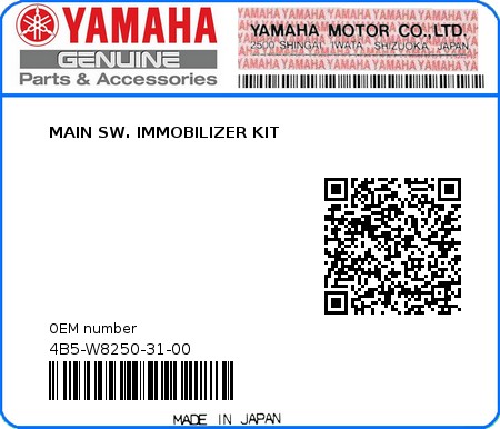 Product image: Yamaha - 4B5-W8250-31-00 - MAIN SW. IMMOBILIZER KIT  0