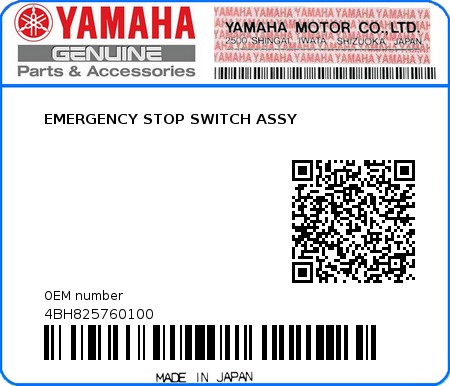 Product image: Yamaha - 4BH825760100 - EMERGENCY STOP SWITCH ASSY  0