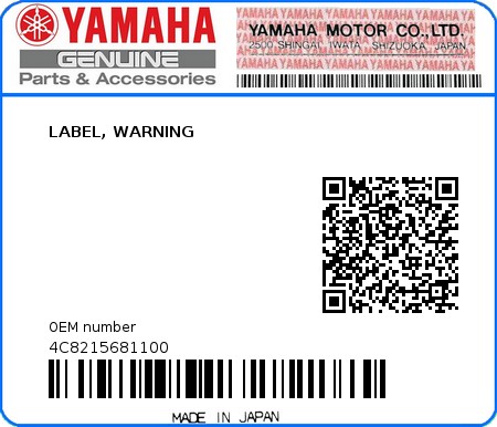 Product image: Yamaha - 4C8215681100 - LABEL, WARNING  0