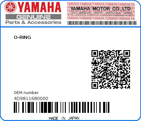 Product image: Yamaha - 4D9811680000 - O-RING  0