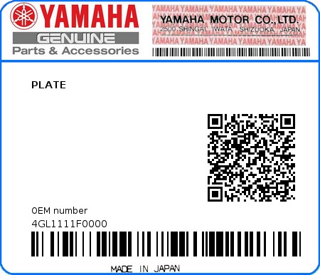 Product image: Yamaha - 4GL1111F0000 - PLATE  0