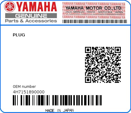 Product image: Yamaha - 4H7151890000 - PLUG  0