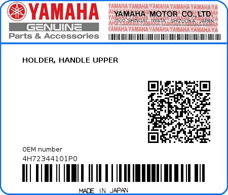 Product image: Yamaha - 4H72344101P0 - HOLDER, HANDLE UPPER  0