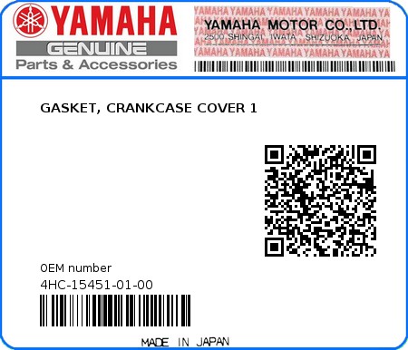 Product image: Yamaha - 4HC-15451-01-00 - GASKET, CRANKCASE COVER 1  0