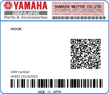 Product image: Yamaha - 4HM2162A0000 - HOOK  0