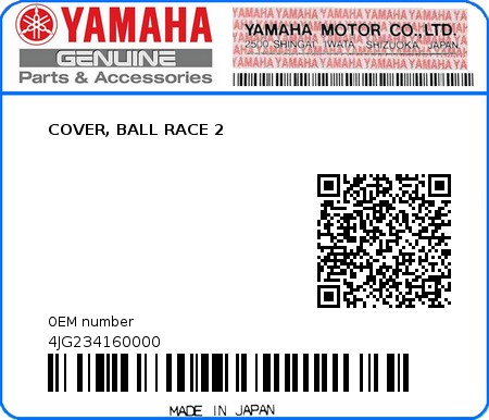 Product image: Yamaha - 4JG234160000 - COVER, BALL RACE 2  0