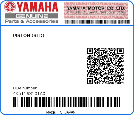 Product image: Yamaha - 4K51163101A0 - PISTON (STD)  0