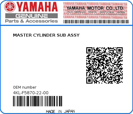Product image: Yamaha - 4KL-F5870-22-00 - MASTER CYLINDER SUB ASSY  0