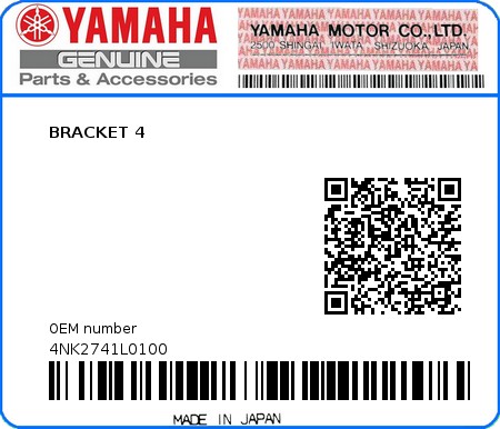 Product image: Yamaha - 4NK2741L0100 - BRACKET 4  0