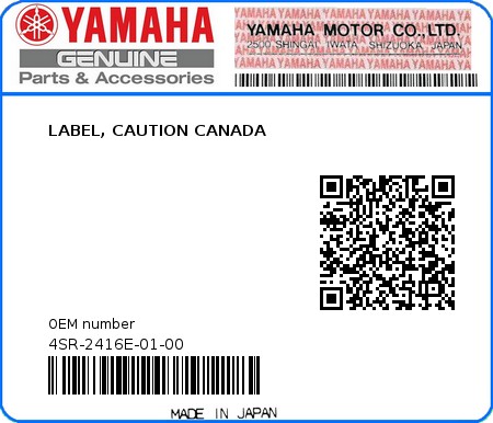 Product image: Yamaha - 4SR-2416E-01-00 - LABEL, CAUTION CANADA  0