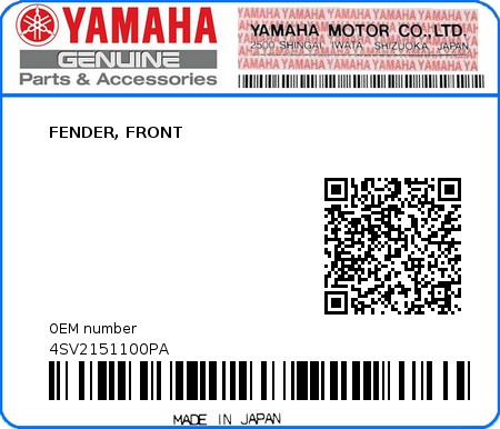 Product image: Yamaha - 4SV2151100PA - FENDER, FRONT  0