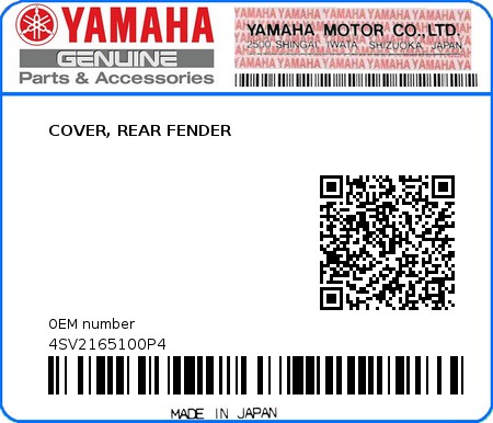 Product image: Yamaha - 4SV2165100P4 - COVER, REAR FENDER  0