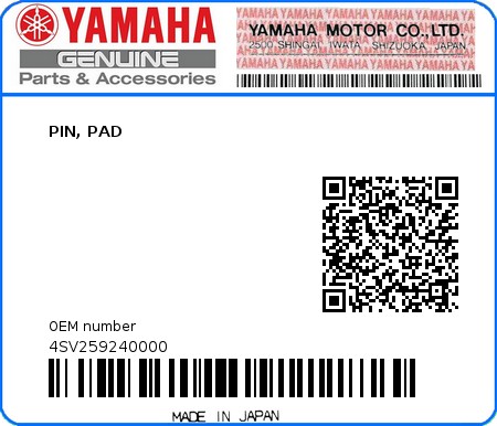 Product image: Yamaha - 4SV259240000 - PIN, PAD  0
