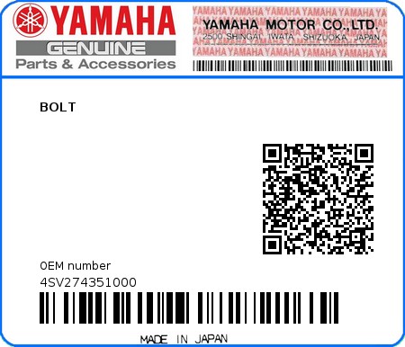 Product image: Yamaha - 4SV274351000 - BOLT  0