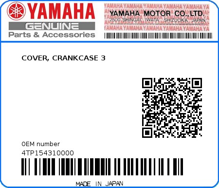 Product image: Yamaha - 4TP154310000 - COVER, CRANKCASE 3  0