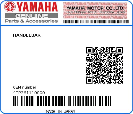 Product image: Yamaha - 4TP261110000 - HANDLEBAR  0