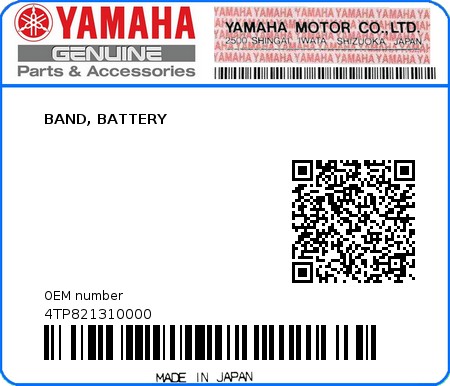 Product image: Yamaha - 4TP821310000 - BAND, BATTERY  0
