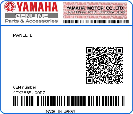 Product image: Yamaha - 4TX2835U00P7 - PANEL 1  0