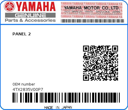 Product image: Yamaha - 4TX2835V00P7 - PANEL 2  0