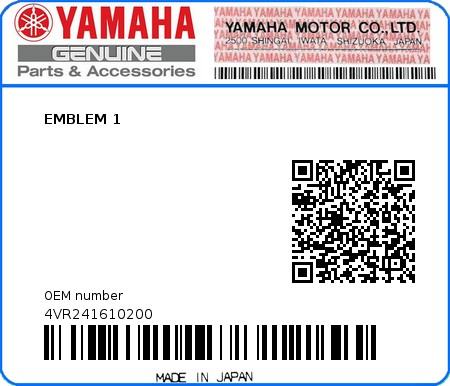 Product image: Yamaha - 4VR241610200 - EMBLEM 1  0