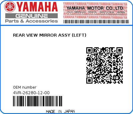 Product image: Yamaha - 4VR-26280-12-00 - REAR VIEW MIRROR ASSY (LEFT)  0