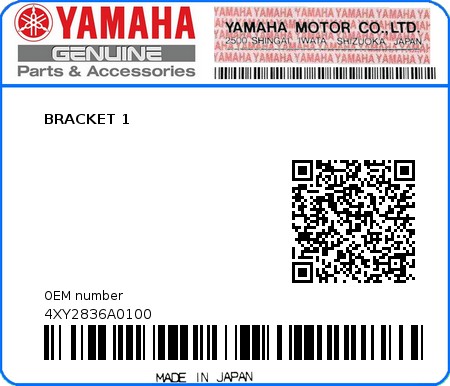 Product image: Yamaha - 4XY2836A0100 - BRACKET 1  0