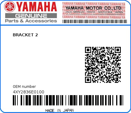 Product image: Yamaha - 4XY2836E0100 - BRACKET 2  0