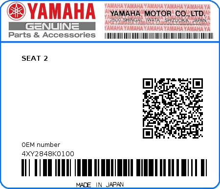 Product image: Yamaha - 4XY2848K0100 - SEAT 2  0