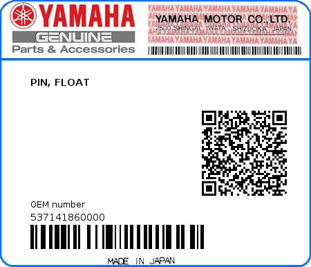 Product image: Yamaha - 537141860000 - PIN, FLOAT  0