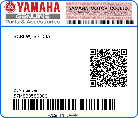 Product image: Yamaha - 57M833580000 - SCREW, SPECIAL  0