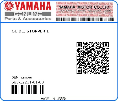 Product image: Yamaha - 583-12231-01-00 - GUIDE, STOPPER 1  0