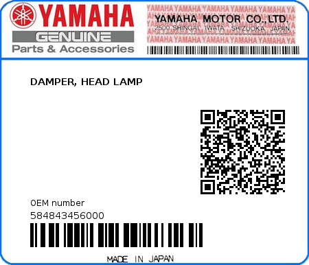 Product image: Yamaha - 584843456000 - DAMPER, HEAD LAMP  0