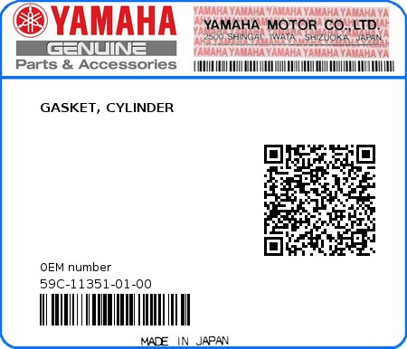 Product image: Yamaha - 59C-11351-01-00 - GASKET, CYLINDER  0