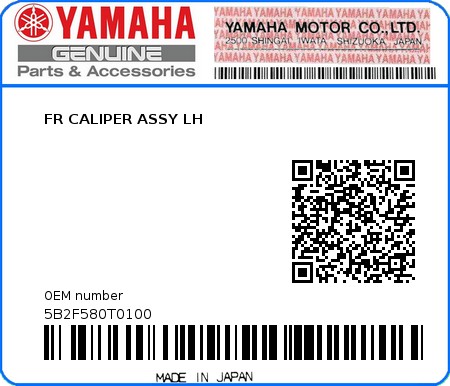 Product image: Yamaha - 5B2F580T0100 - FR CALIPER ASSY LH  0