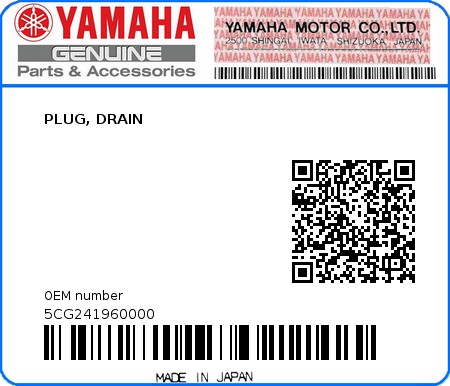 Product image: Yamaha - 5CG241960000 - PLUG, DRAIN  0