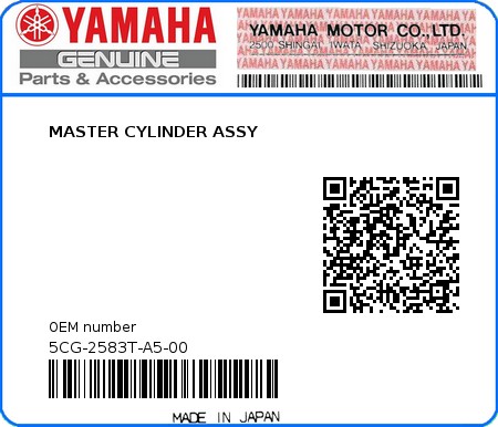 Product image: Yamaha - 5CG-2583T-A5-00 - MASTER CYLINDER ASSY  0